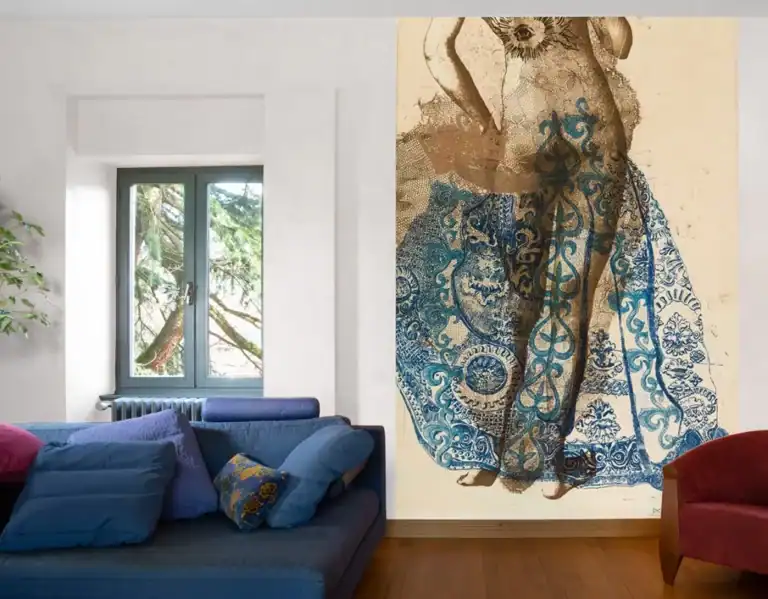 Papier peint d'artiste Dentelle rouge sur-mesure par Charlotte Massip