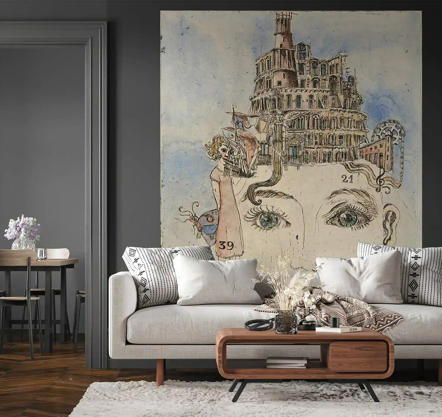 Papier peint Babel – composition architecturale sur-mesure par Charlotte Massip`